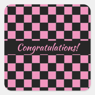 Pink and Black Chequerboard Custom Square Sticker