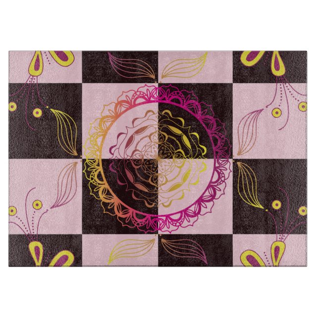 Pink and Black Chequerboard, Graphic Art Cutting Board (Front)