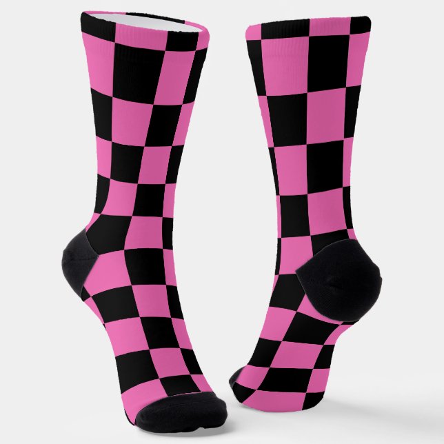 Pink and Black Chequerboard Pattern Socks (Angled)
