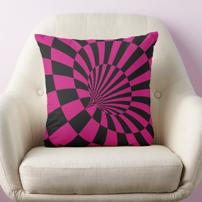 Pink and Black Chequered Illusion Throw Pillow (Creator Uploaded)
