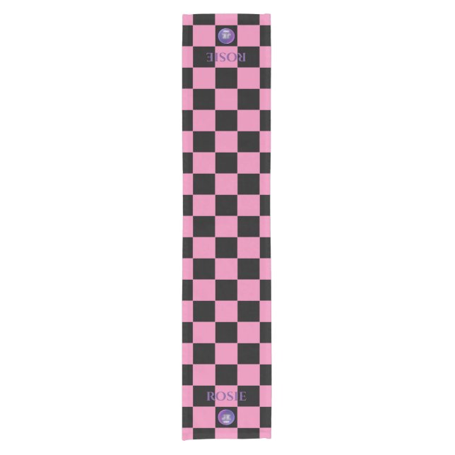Pink and Black Chequered Pattern Table Runner  (Front)