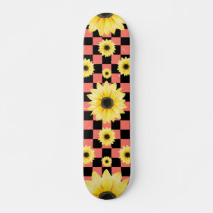 pink and black Chequered & Sunflower Skateboard