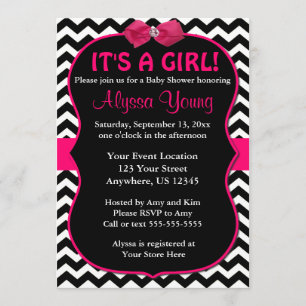 Pink and Black Chevron Baby Shower Invite