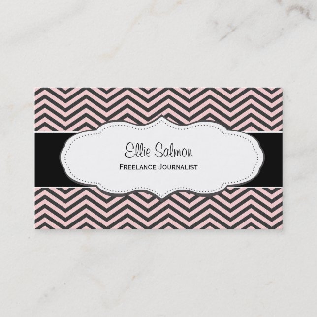 Pink and Black Chevron Classy Business Cards (Front)