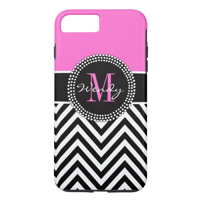 Pink and Black Chevron Monogram Elegant Case-Mate iPhone Case (Back)