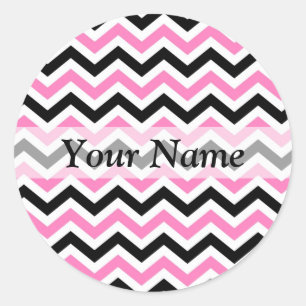 Pink and black chevron pattern classic round sticker