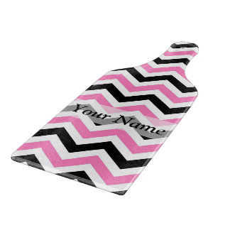Pink and black chevron pattern cutting board