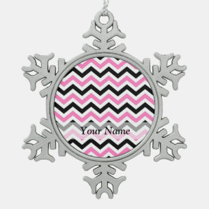 Pink and black chevron pattern snowflake pewter christmas ornament