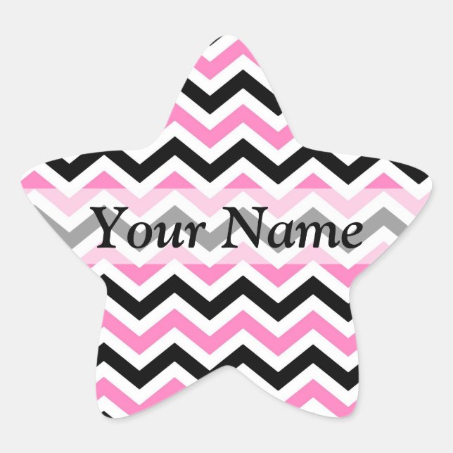 Pink and black chevron pattern star sticker (Front)
