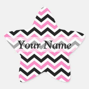 Pink and black chevron pattern star sticker