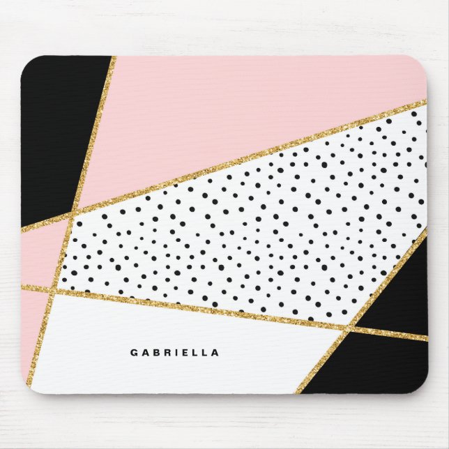 Pink and Black Chic Abstract Pattern Personalised Mouse Pad (Front)