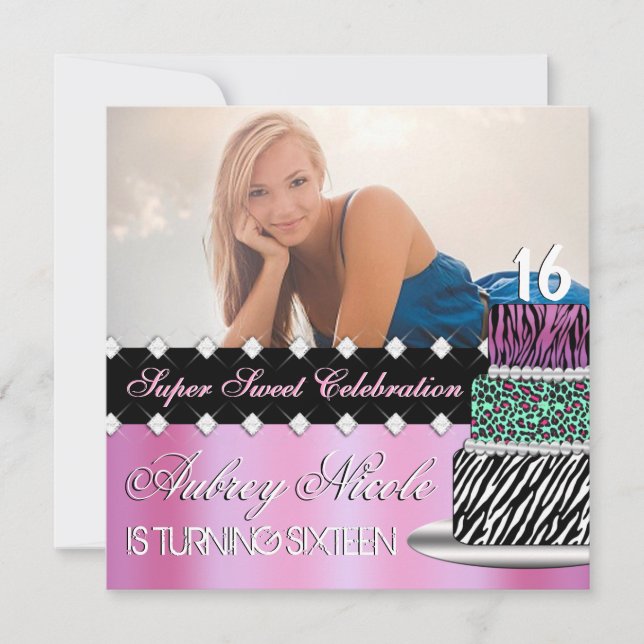 Pink and Black Chic Cake Photo Invitation (Front)