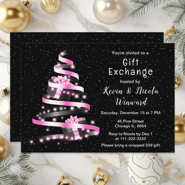 Pink and Black Christmas Gift Exchange Invitation (Creator Uploaded)
