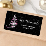 Pink and Black Christmas Ornament Label<br><div class="desc">This elegant and chic address label features a pink and black ribbon Christmas tree with a bauble. The text combines handwritten script and modern sans serif fonts for a classy and sophisticated look. The falling snow, snowflakes and sparkles give a festive and magical touch. This is perfect for Christmas and...</div>