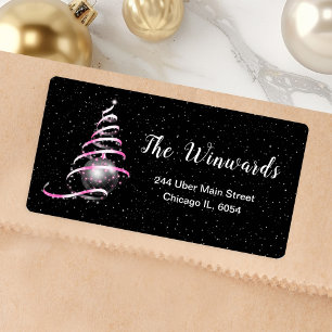 Pink and Black Christmas Ornament Label
