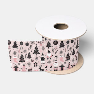 Pink and Black Christmas Theme Satin Ribbon