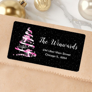 Pink and Black Christmas Tree Label