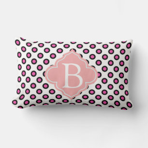 pink and black circle polka dots monogram lumbar cushion