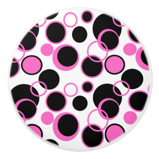 Pink and Black Circles Ceramic Knob