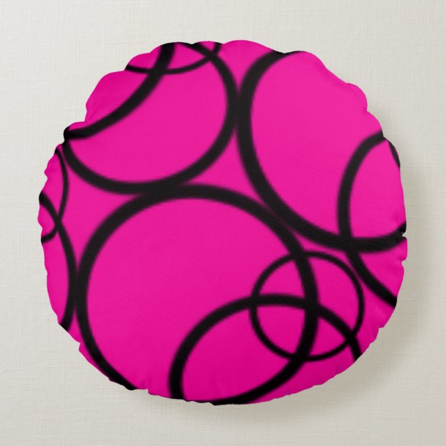 Pink and Black Circles Round Cushion (Front)