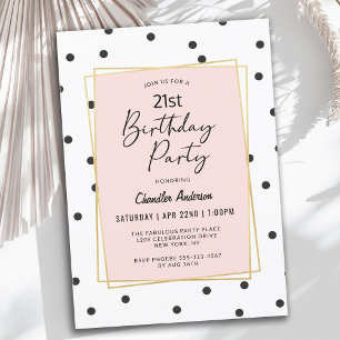 Pink and Black Confetti Dots 21st Birthday Party Invitation