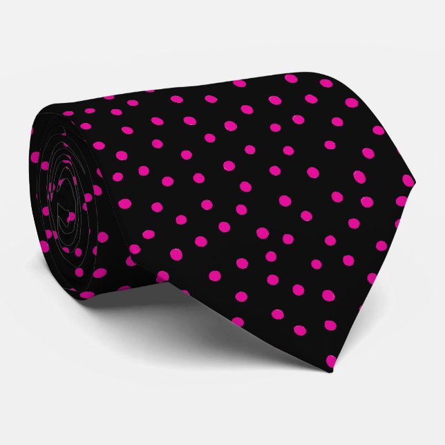 Pink And Black Confetti Dots Pattern Tie (Rolled)