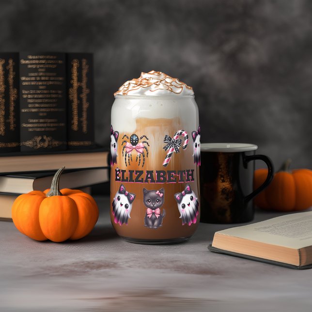 Pink and Black Coquette Halloween Ghost Can Glass (Creator Uploaded)