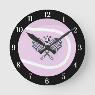 Pink and Black Customisable Cute Tennis Girl Gift Round Clock