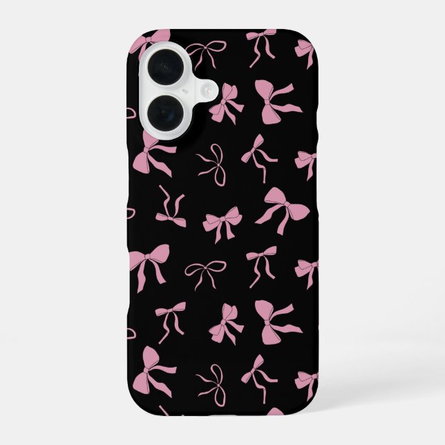 Pink and Black Cute Bows iPhone 16 Case (Back)