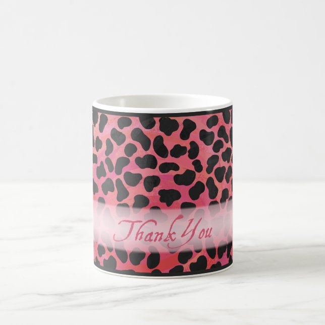 Pink and Black Dalmatian Pattern Thank You Coffee Mug (Center)