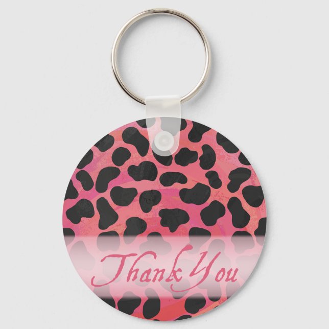 Pink and Black Dalmatian Pattern Thank You Key Ring (Front)