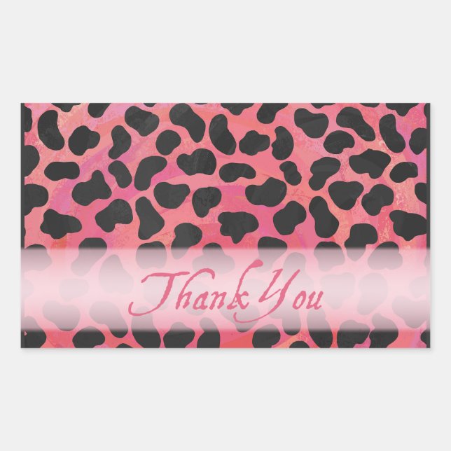 Pink and Black Dalmatian Pattern Thank You Rectangular Sticker (Front)