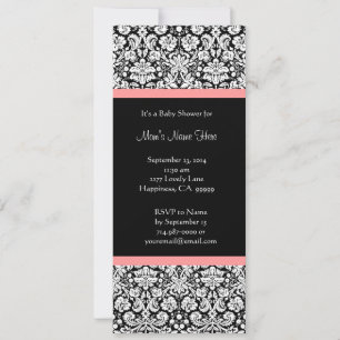 Pink and Black Damask Baby Shower Invitations