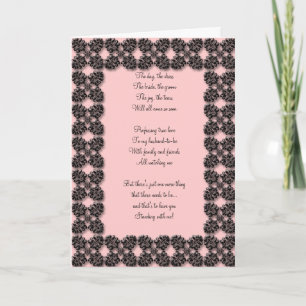 Pink and black damask Be my bridesmaid card