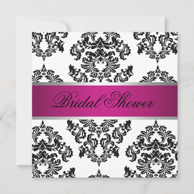 Pink and Black Damask Bridal Shower Invitation (Front)
