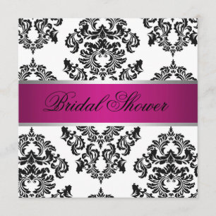 Pink and Black Damask Bridal Shower Invitation