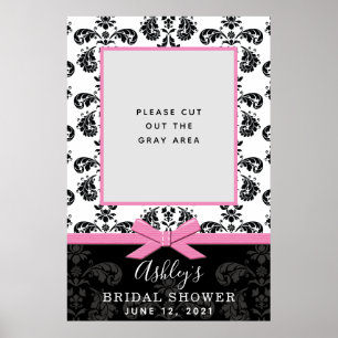 Pink and Black Damask Bridal Shower Photo Frame Poster