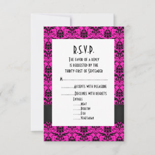 Pink and black damask formal wedding R.S.V.P RSVP Card