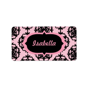 Pink and Black Damask Label