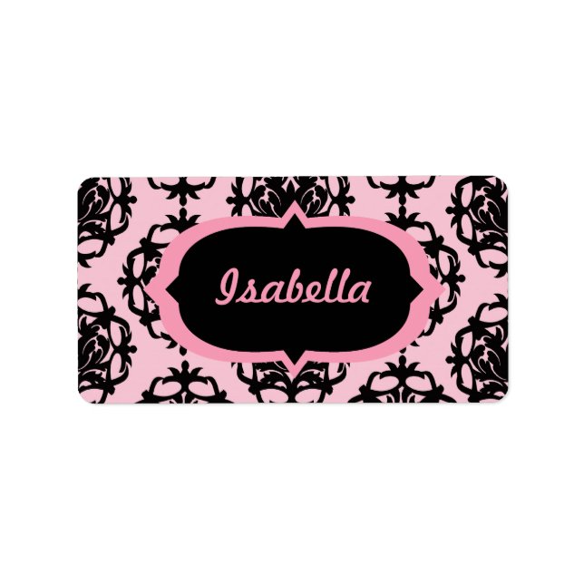 Pink and Black Damask Label (Front)