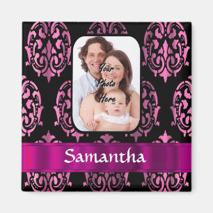 Pink and black damask magnet
