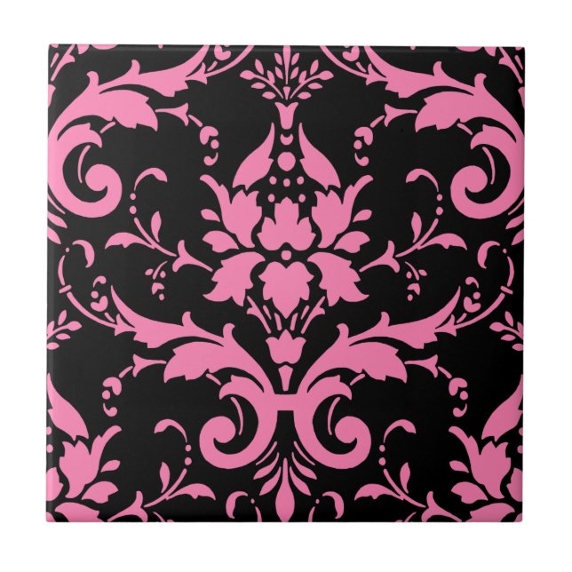 Pink and Black Damask Matching Kitchen Ceramic Tile (Front)
