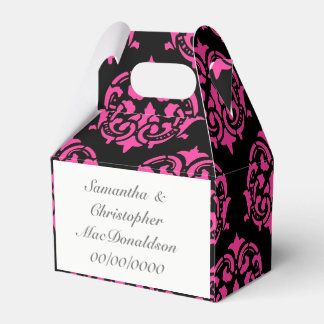 pink and black damask pattern wedding favour box