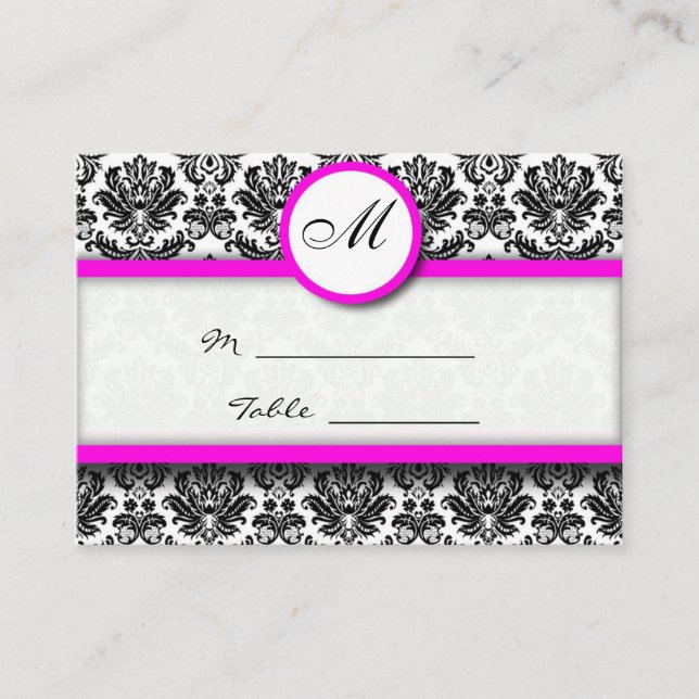 Pink and Black Damask Place Card (Front)