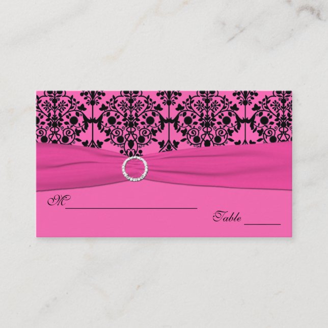 Pink and Black Damask Placecards (Front)