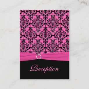 Pink and Black Damask Reception Card