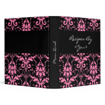 Pink and Black Damask Recipe Cook Book Binder