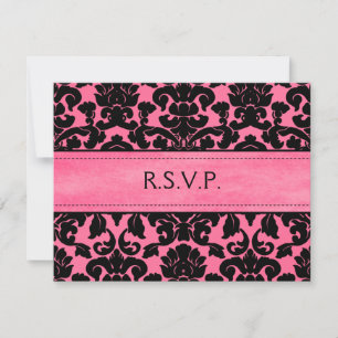 Pink and Black Damask Reply Card