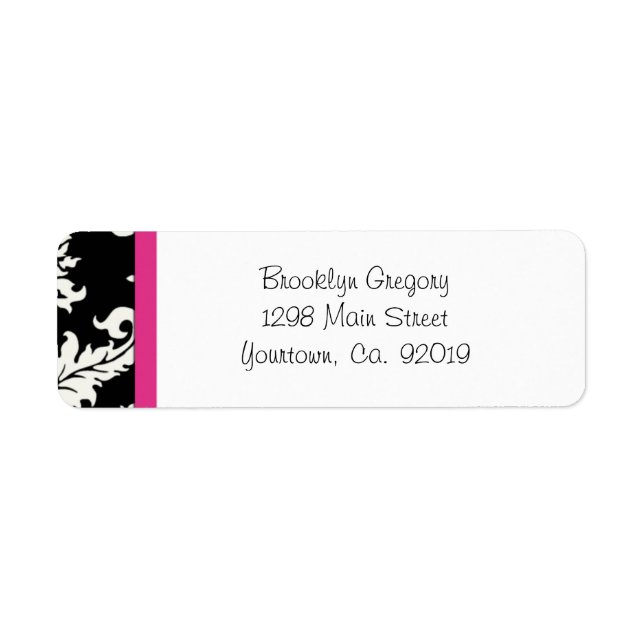 Pink and Black Damask Return Address Label (Front)