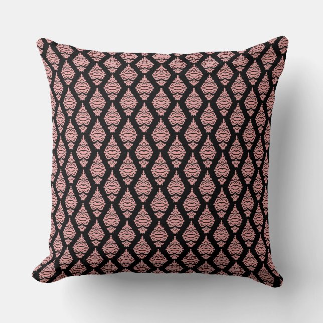Pink and Black Damask Sofa Cushion (Front)